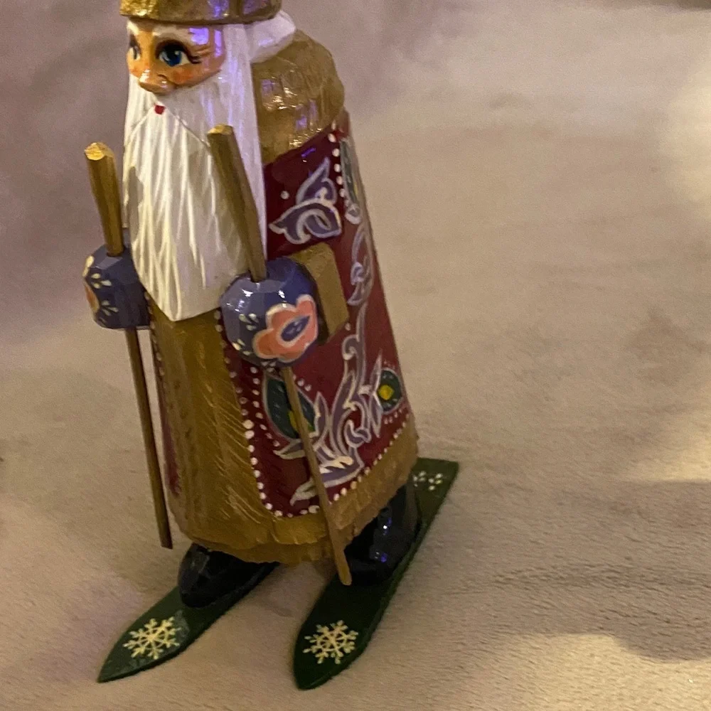 Russian Handcrafted Holiday Santa Figurine - Red and Gold 8”